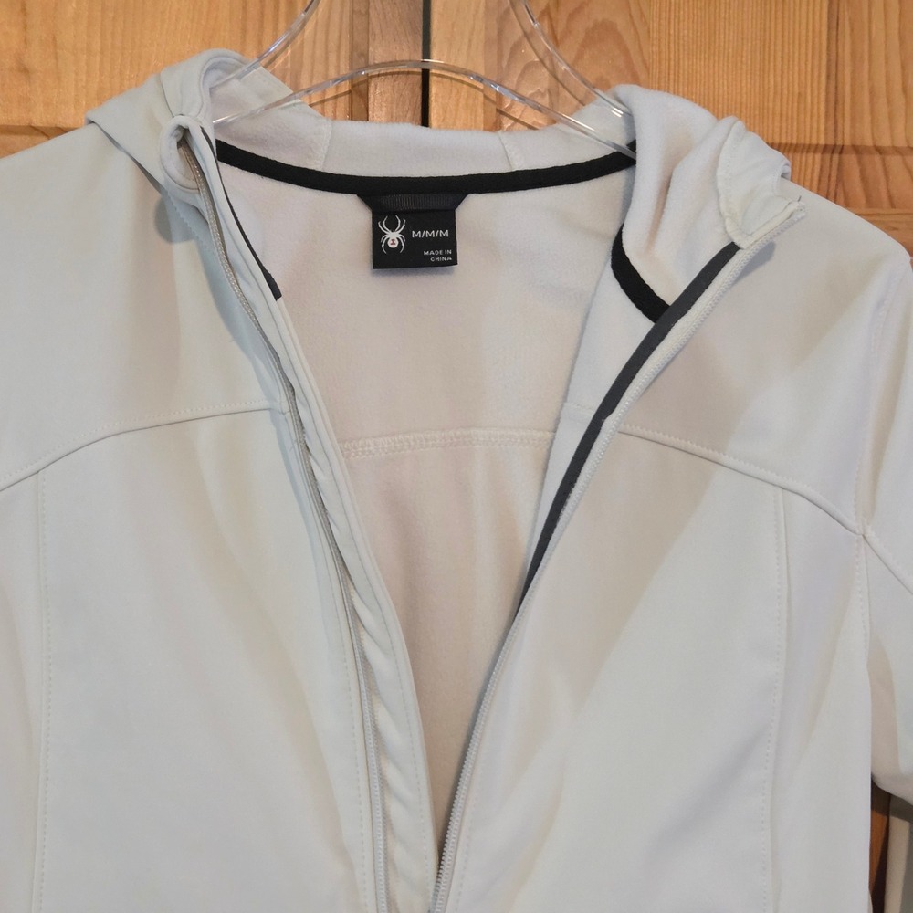 Spyder Womens Off White Hooded Softshell Fleece Lined Jacket Medium - Picture 6 of 8